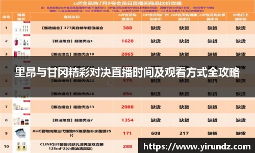 里昂与甘冈精彩对决直播时间及观看方式全攻略